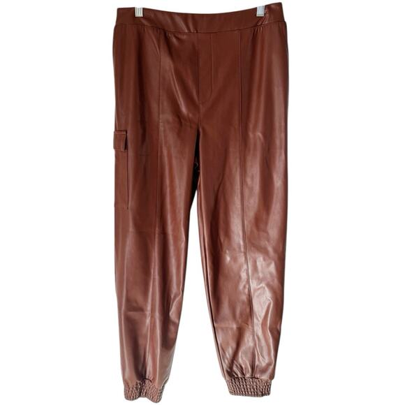 G By Giuliana Pull On Chocolate Brown Faux Leather Cargo Jogger Pants Medium - Picture 2 of 9